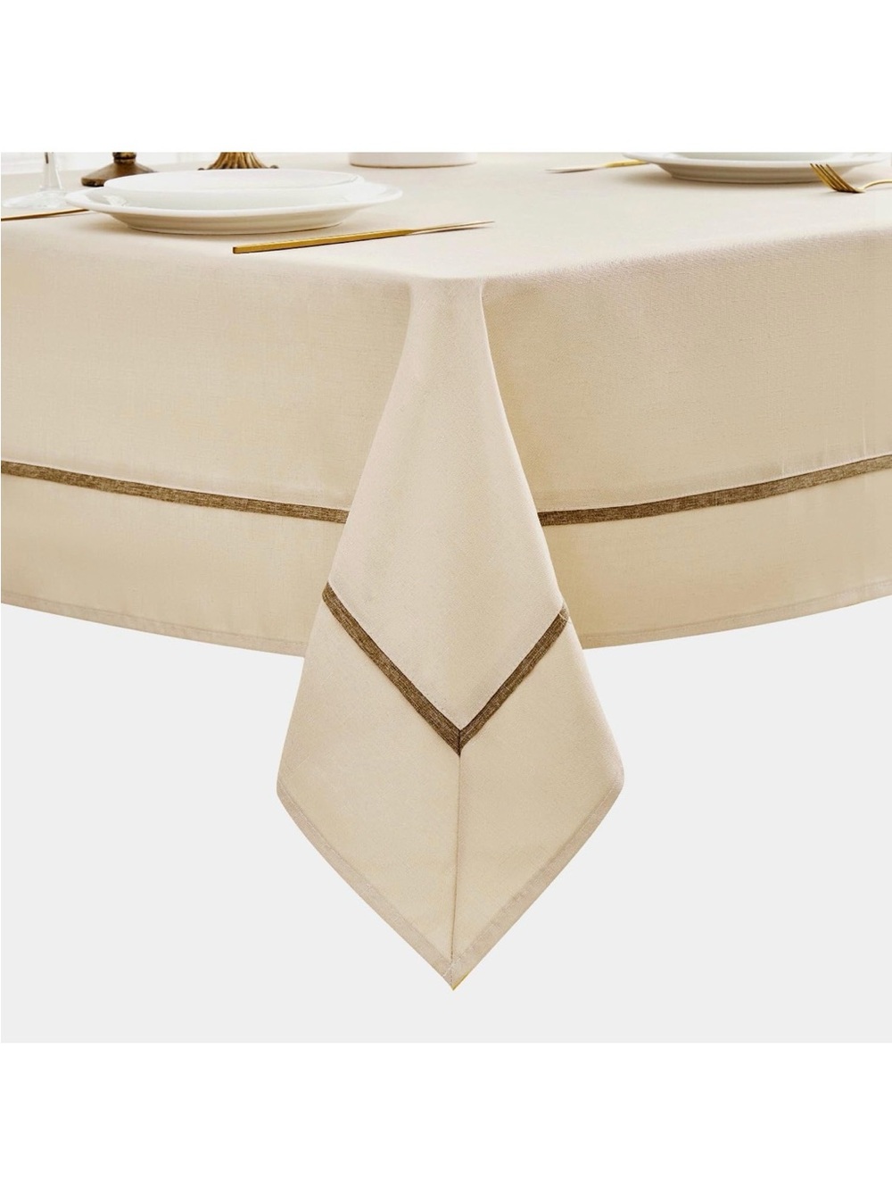 NEW EHouseHome Fabric Tablecloth with Gold Border. Wrinkle-Free/Stain Resistant